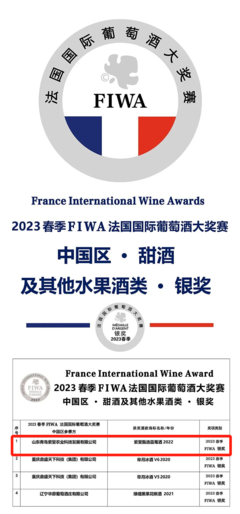 祝贺!青岛两款果酒揽获2023春季FIWA法国国际葡萄酒大奖赛大金奖和银奖